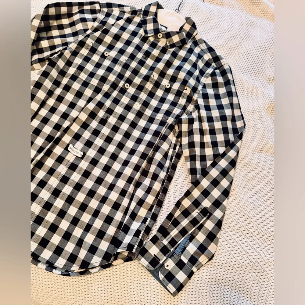 TUCKER + TATE Boys Gingham Plaid Black & White Check Button Down Shirt